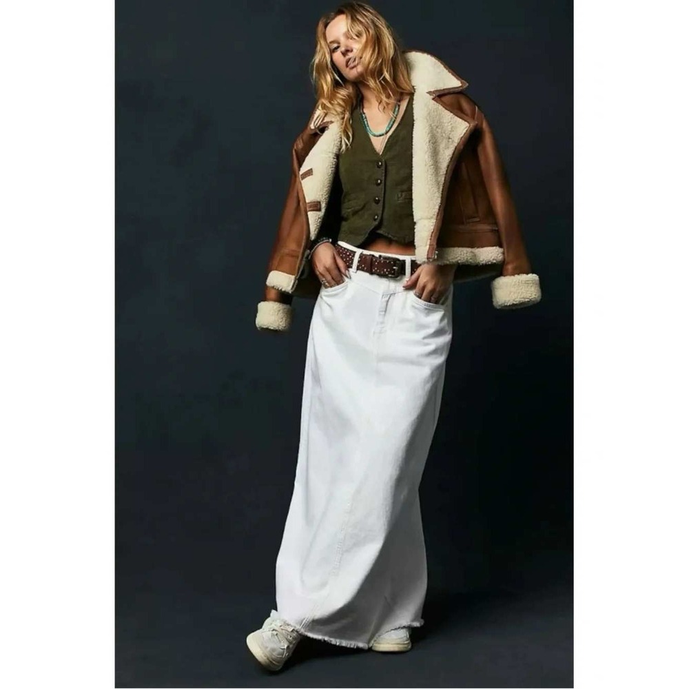 We The Free People Come As You Are Denim Maxi Skirt Raw Hem NWOT 2 Mark‎ Western